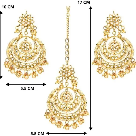 Ethnic Chandbali Earrings Maang Tikka Set Alloy Traditional Jewelry Gift